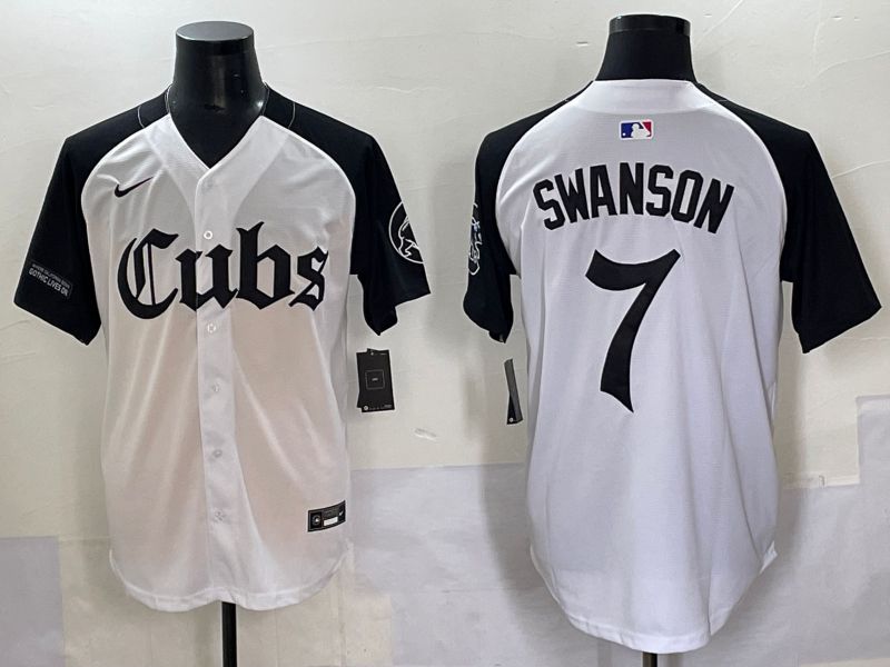 Men 2025 Chicago Cubs #7 Swanson white black Five generations Joint Name Nike MLB Jersey style 12